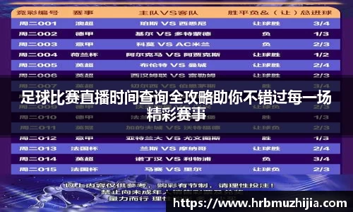 足球比赛直播时间查询全攻略助你不错过每一场精彩赛事